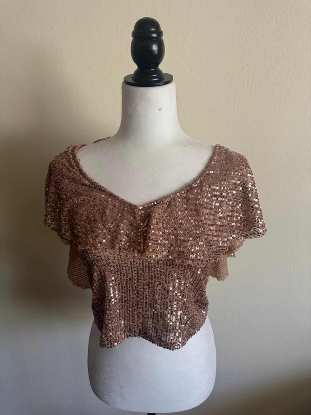 Zara Rose Gold Sequin Ruffle Crop Top